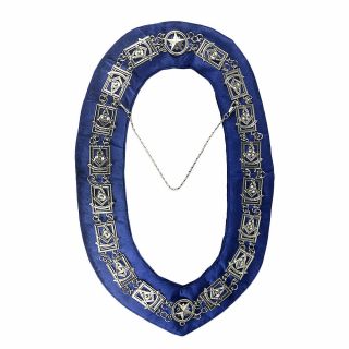 Freemasonry Regalia Masonic Past Master Silver Compass Metal Chain Blue Collar