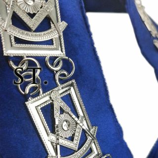 Freemasonry Regalia Masonic Past Master Silver Compass Metal Chain Blue Collar 2