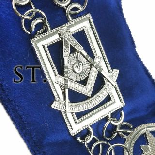 Freemasonry Regalia Masonic Past Master Silver Compass Metal Chain Blue Collar 3