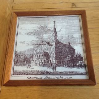 Vintage Oak Framed Stadhuis Maastricht 1740 Tiled Picture