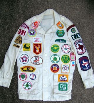 Shiner Texas Boy Girl Scout Leader Jacket W 52 Patches Camp Tom Wooten Longhorns