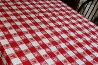 Vintage Red And White Checked Tablecloth Cotton 48x54 Kitchen Stuff