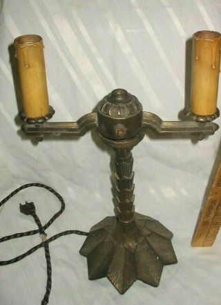 Antique Vtg Cast Iron Art Deco Gothic Electric Table Lamp Rembrandt