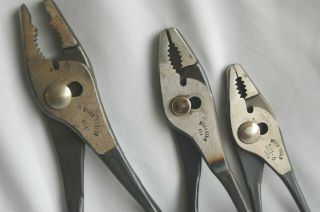 Set 3 - Vintage Utica Tools 511 - 10 8 6 Combination Slip Joint Pliers Wire Cutters