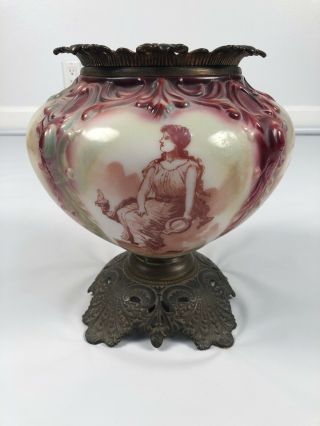 Antique Gone With The Wind Oil Lamp Base Drop In Hand Painted Embossed