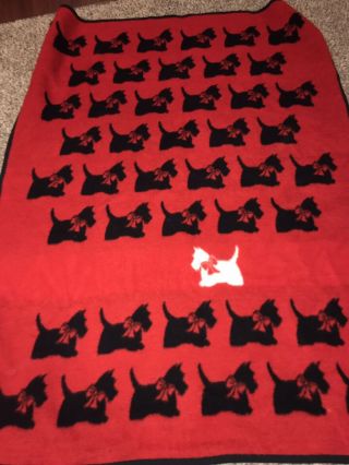 Vintage Germany Biederlack Scottie Dog Blanket 70” X 52 " Black & Red Vgc