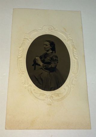 Antique Victorian American Civil War Fashion Woman Tintype Photo US 2