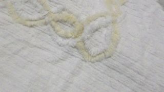 Vintage White Floral Chenille Bedspread 104x94 