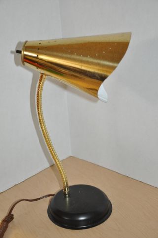 Vtg Mid Century Modern Gooseneck Desk Table Lamp Pierced Metal Shade