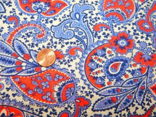 Vintage Cotton Feedsack Fabric Quilt Red Gray Blue Paisley Print 37x46 "