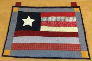 Patchwork Quilt Wall Hanging,  Flag,  Rectangle Logs,  Appliquéd Star,  Navy,  Red