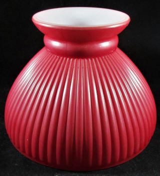 Vintage 8 " Ribbed Opal Glass Student Lamp Shade Painted Cranberry For B&h Miller