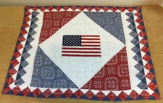 Country Quilt Wall Hanging,  Patchwork & Printed Design,  American Flag,  Red,  Navy