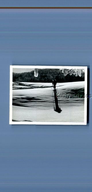 Found B&w Photo C,  7123 View Of Person Skiing In The Snow,  Long Shadow Cast