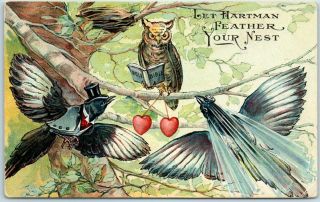 1910s Hartman Furniture Advertising Postcard " Let Hartman Feather Your Nest "