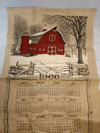 Vintage Kay Dee Kitchen Towel Red Barn 1966 Calendar,  30 " X 17 "