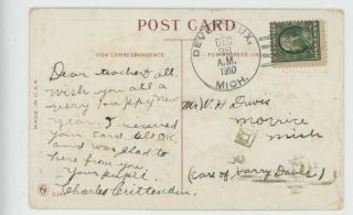 Mr Fancy Cancel Devareaux Mich Dpo 1910 Years Postcard 1033