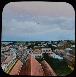 Antique Magic Lantern Slide Rooftop View Of Nassau C1893 Victorian Photo Bahamas
