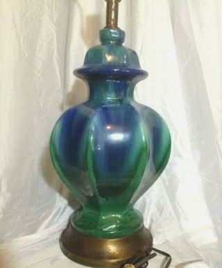 Vtg Mid Century Danish Modern Drip Glaze Blue Green Table Lamp Eames 50 