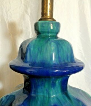 Vtg MID CENTURY Danish MODERN Drip Glaze BLUE GREEN TABLE LAMP Eames 50 ' s Atomic 5