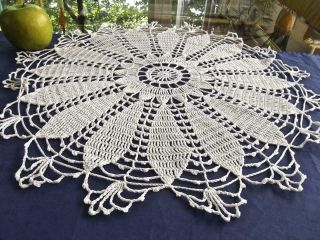 Vintage White Cotton Crochet Lace 21 " Round Centerpiece Doily Tablecloth Topper