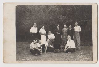 People On Picnic With Music Gramophone Portrait Vintage Orig Photo Rppc 53932