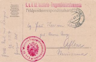 Austria 1915 Military Card Canc.  K.  U.  K.  Feldpostamt 608