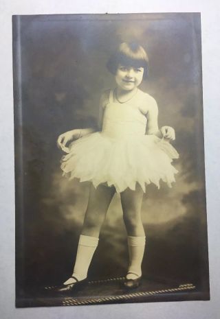 Vintage Black - And - White Photo Cute Little Girl Ballerina Tutu 30s 40s 6” By 4”