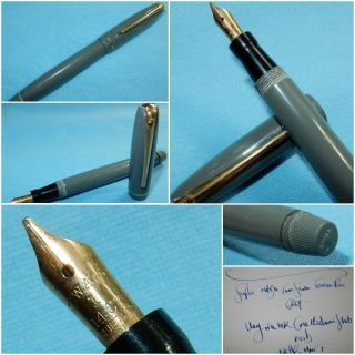 Vintage Swan Mabie Todd Fountain Pen - Grey - 14k Gold Medium Stub Nib - Nr