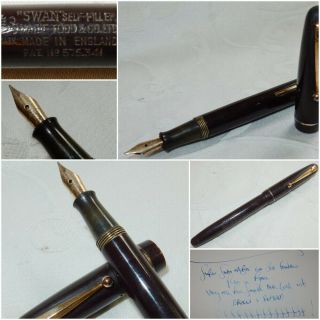 Vintage Swan Mabie Todd 3150 Fountain Pen - Brown - 14k Gold Fine Nib Restored