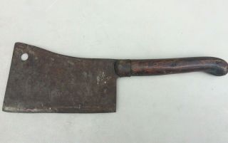 Antique Primitive 16  Meat Cleaver Hog Splitter Butcher Shop Wood Handle Tool