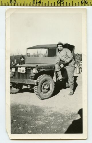 Vintage Wwii Jeep Photo / American Soldier Jimmy Taylor With Military Vehicle