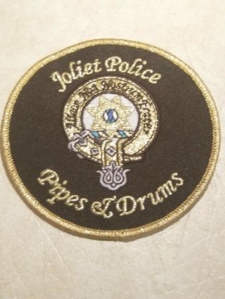 Illinois State Joliet Police Pipes & Drums Patch Irish Gaelic - Gold Mylar -