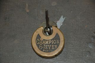 Vintage Miller Brass Champion 6 Lever Pancake Lock With 2 Keys.