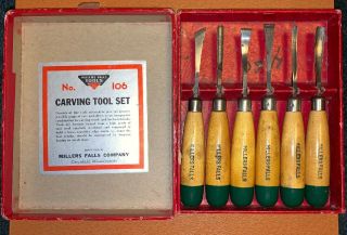 True Vintage Millers Falls Carving Tool Set No.  106 Woodworking Chisel Tools
