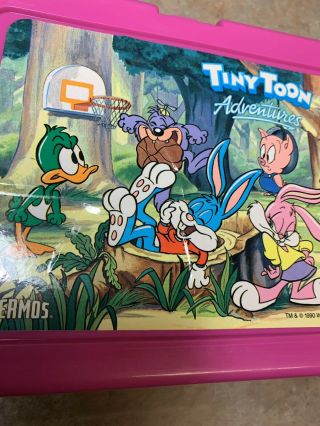 Tiny Toon Adventures Lunch Box Vintage 1990 Warner Bros.  with Thermos/Paperwork 2