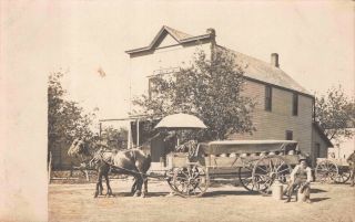 Real Photo Postcard Horse Drawn Milk Delivery Wagon Milk Man With Cans 114764