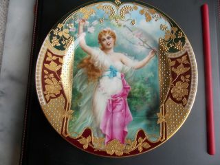 Gorgeous Hand Painted Antique Plate Of Woman In Garden,  9.  5 In In Diameter
