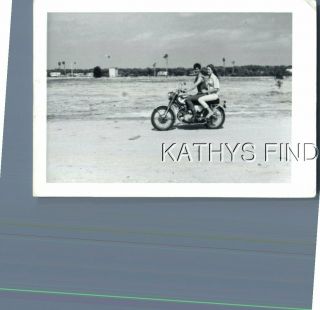 Found B&w Photo A,  0831 Man And Woman Sitting On Motorcycle