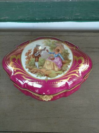 Large Limoges Dresser Box Porcelain Hand Painted France Jewelry Trinket
