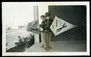 Vintage Photo Cute Little Boys Getting Ready To Fly Kites Sky Master Kites 1950s