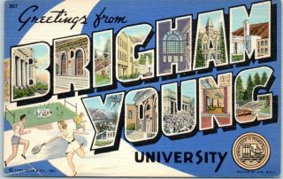 Brigham Young University / Byu Large Letter Postcard Provo Utah Curteich Linen