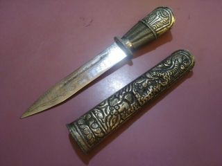 Vintage Asian Chinese Dragon Silver Knife Bowie Hunting Boot Dagger Antique Case
