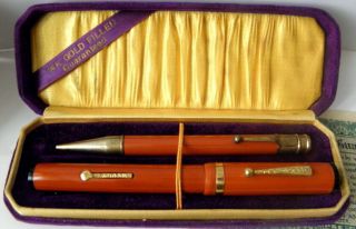 Rare Accurate Fountain Pen & Mechanical Pencil Set The Eclipse Pen Co.  In Case