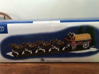 Snow Village Department 56 Christmas Budweiser Clydesdale Horses Wagon Orig Box