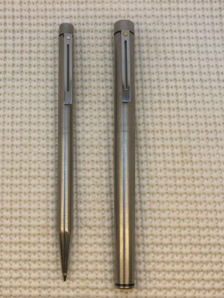 Sheaffer Targa Brushed Steel Fountain Pen And Ballpoint Pen Set,  Usa