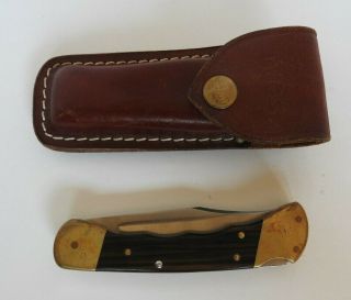 1982 - 1986 Buck 110 Folding Knife With Sheath Sharp Factory Edge Very Good Shape