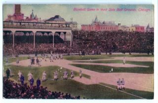 " Baseball Game In West Side Ball Grounds " Chicago Cubs Postcard,  Park C.  1910