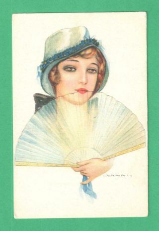 Vintage Nanni Art Postcard Fashionable Lady With Fan
