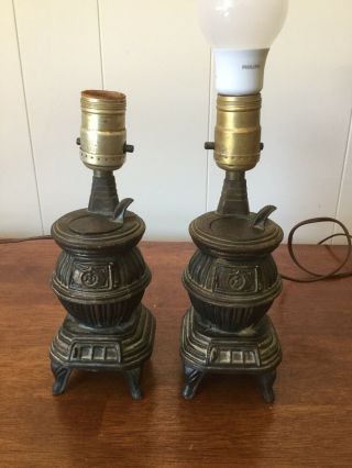 Cast Iron Mini Franklin Stove Lamp Pair